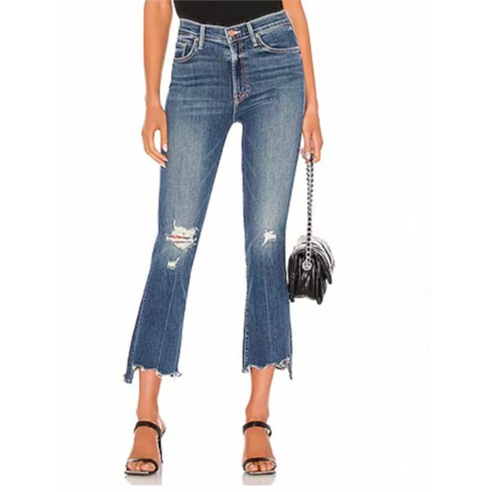 Mother Jeans Insider Crop Chew in Dancing on Coals Women's 29 Blue Denim Jeans